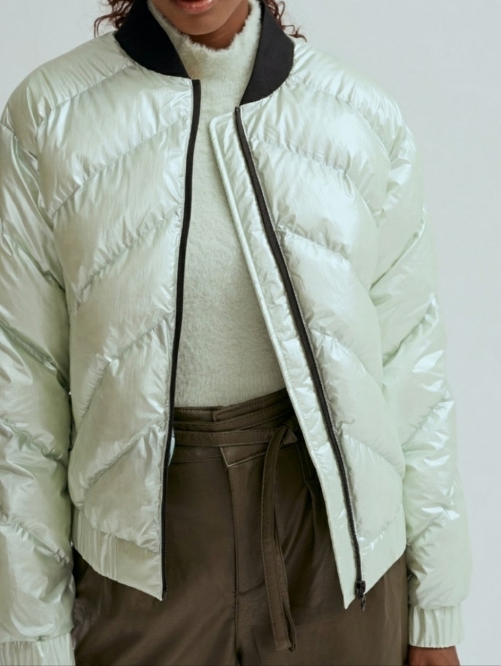 Noize AMBER Puffer Mint Metallic Short Lightweight Bomber Jacket Apres Ski